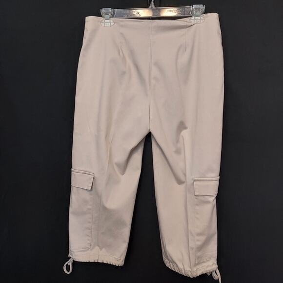 Willi Smith Stretch Cotton Blend Khaki Cargo Drawstring Leg Pull On Capri Pants - Picture 2 of 8